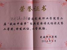 第二屆“我的中國夢”經(jīng)典愛國詩文誦讀大賽-二等獎(jiǎng)